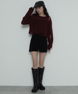 WEGO ジャガードハイウエストタイトショートパンツ ブラック