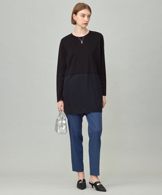 ICB L 【洗える】シアージャージーコンビ カットソー ブラック系