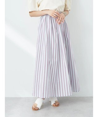 earth music&ecology ポプリンフレアスカート Stripe Sax