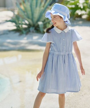 組曲 KIDS 【110-140㎝】サマーストライプ ワンピース サックスブルー系1