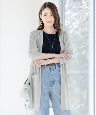 Tiaclasse L 【洗える新色追加・洗える】サマーニットフードロングカーディガン グレー