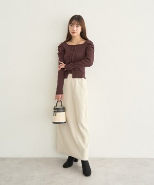 earth music&ecology レイヤード風ギャザーショルダーリブニット Brown