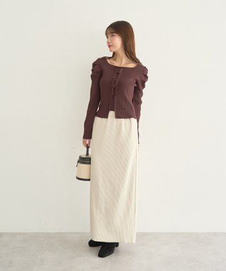 earth music&ecology レイヤード風ギャザーショルダーリブニット Brown