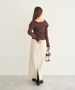 earth music&ecology レイヤード風ギャザーショルダーリブニット Brown