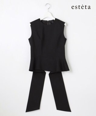 23区 S 【エステータ】ライトダブルクロス バックリボン ペプラムトップス ブラック系