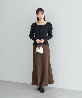 earth music&ecology レイヤード風ギャザーショルダーリブニット Black