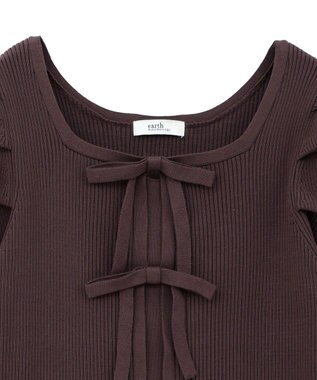 earth music&ecology レイヤード風ギャザーショルダーリブニット Brown