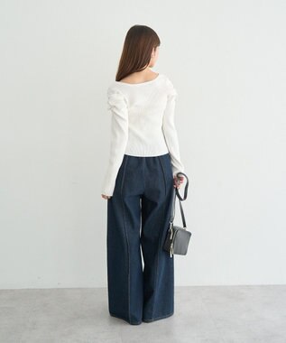 earth music&ecology レイヤード風ギャザーショルダーリブニット Ivory