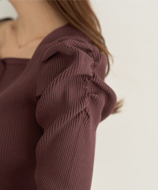 earth music&ecology レイヤード風ギャザーショルダーリブニット Brown