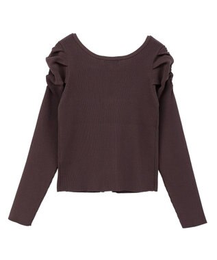 earth music&ecology レイヤード風ギャザーショルダーリブニット Brown