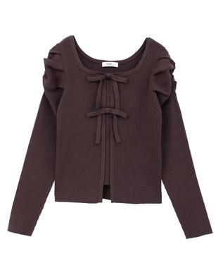 earth music&ecology レイヤード風ギャザーショルダーリブニット Brown