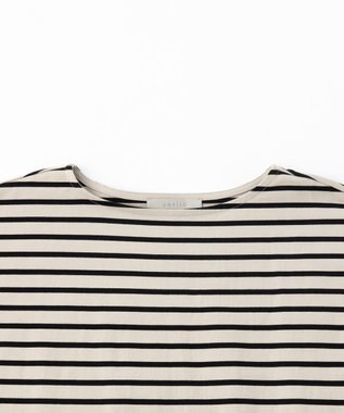 UNFILO 【洗える】ボーダーワイドTシャツ グレージュ×ブラックボーダー
