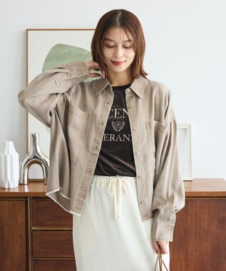 Green Parks 裾フリンジウ゛ィンテージ風シャツ Brown