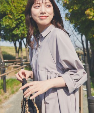 Feroux 【洗える】パフスリーブシャツ ワンピース グレー系
