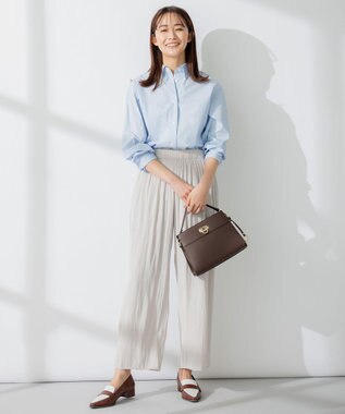 組曲 【洗える】ギャザーライトデシン パンツ ロング丈 ベージュ系