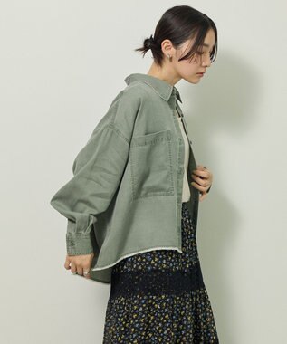 Green Parks 裾フリンジウ゛ィンテージ風シャツ Green