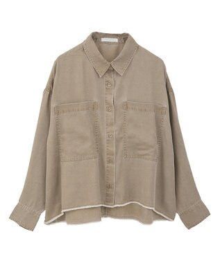 Green Parks 裾フリンジウ゛ィンテージ風シャツ Brown