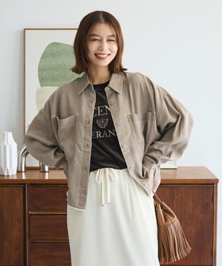 Green Parks 裾フリンジウ゛ィンテージ風シャツ Brown