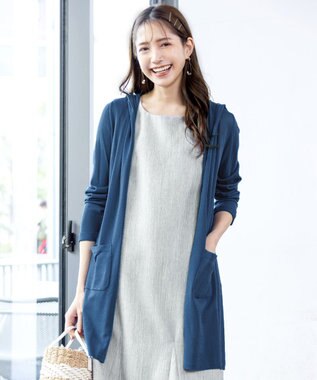 Tiaclasse L 【洗える新色追加・洗える】サマーニットフードロングカーディガン ブルー