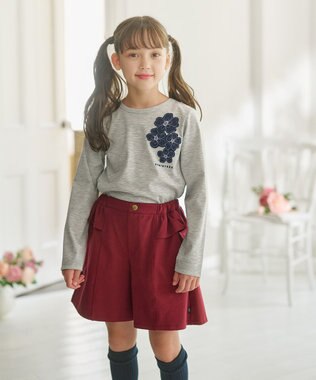 組曲 KIDS 【110-140㎝】サラリとフラワーモチーフ Tシャツ グレー