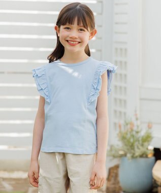 組曲 KIDS 【150-160㎝】 フルールフリルTシャツ サックスブルー