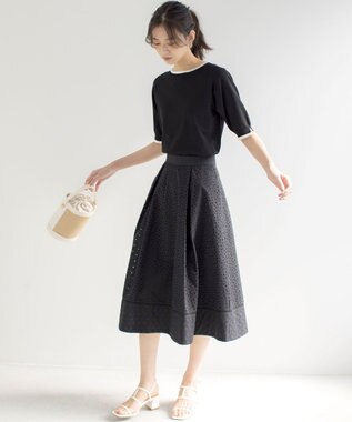 組曲 L 5分袖ニットＴシャツ ブラック系