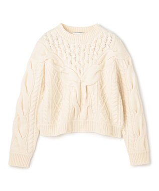 BEIGE， RULE / ウールカシミヤアラン編みクロップドニット Off White