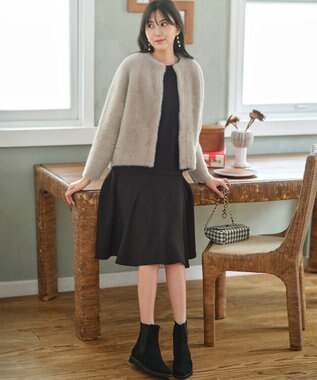 ANY SIS 【洗える】サテンコンビダンボール ワンピース ブラック