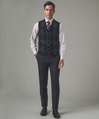 GOTAIRIKU 体温調整に【洗える/チクチクしにくい/ピリングしにくい】イタリア糸 ハイゲージ ベスト_WOOL100% ブラック×グレーアーガイル