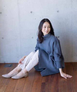 Tiaclasse 【洗える】華のあるニットタートルワンピース ブルー