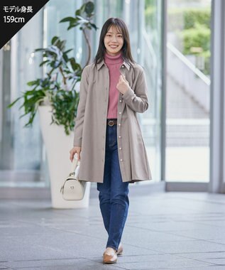 Tiaclasse 【洗える】ウール調パールボタンシャツチュニックブラウス モカ