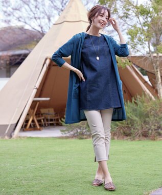 Tiaclasse L 【洗える新色追加・洗える】サマーニットフードロングカーディガン ブルー