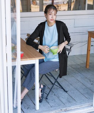 Tiaclasse L 【洗える新色追加・洗える】サマーニットフードロングカーディガン ブラック