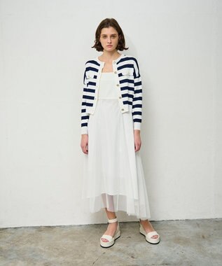 GRACE CONTINENTAL ニットボーダーカーディガン ネイビー