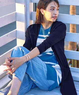 Tiaclasse L 【洗える新色追加・洗える】サマーニットフードロングカーディガン ネイビー