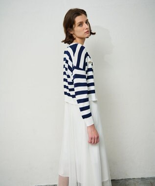 GRACE CONTINENTAL ニットボーダーカーディガン ネイビー