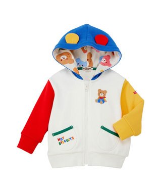 MIKI HOUSE HOT BISCUITS 【80-120cm】マルチカラー 裏毛パイル くまみみパーカー 白