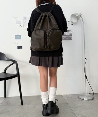 WEGO PUポケットデザインナップサック ブラウン