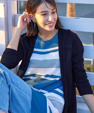 Tiaclasse L 【洗える新色追加・洗える】サマーニットフードロングカーディガン ネイビー