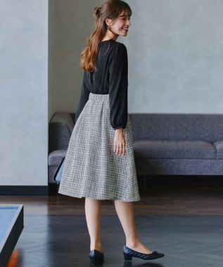 Tiaclasse 【洗える】ツイードタックフレアスカート ホワイト