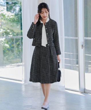 Tiaclasse 【洗える】ツイードタックフレアスカート ブラック