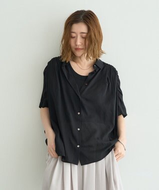 YECCA VECCA 【ドライタッチ】シアーバックギャザーシャツ Black