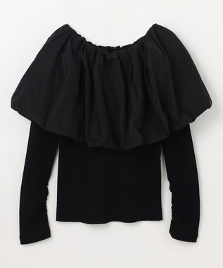 GRACE CONTINENTAL タフタケープ付ニットトップ ブラック