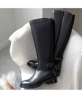 Pointer 本革ベルトデザイン 裏起毛 ロングブーツ ブラック