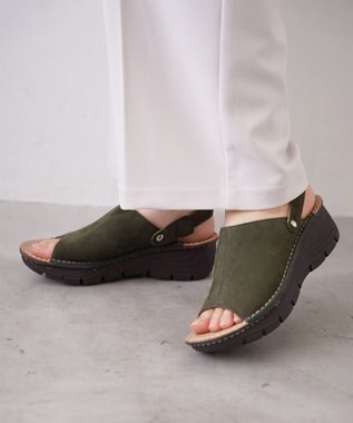 Pointer 本革 超軽量厚底サボサンダル カーキ(ヌバック)