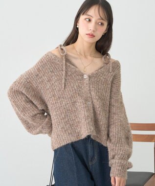 earth music&ecology 【WEB限定】SET2点ショートカーディガン＋リボンキャミソール Brown