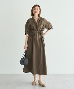 YECCA VECCA <<UVカット>>ドロストギャザー袖ワンピース Brown