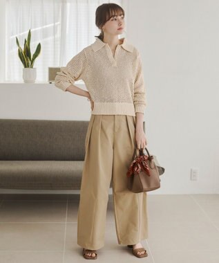 WEGO 【ANGIE VINTAGE】MIXメッシュポロニット ホワイトアイボリー
