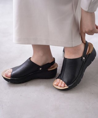 Pointer 本革 超軽量厚底サボサンダル ブラック