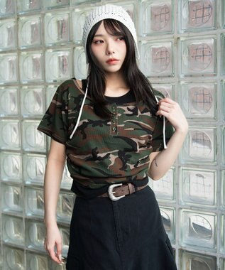 WEGO レイヤードキーネック半袖T 柄1
